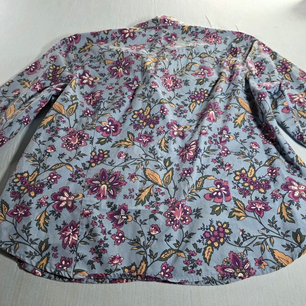 Erika Petite Blue Floral Button Down Shirt Long Sleeve Blouse Purple Pink Print